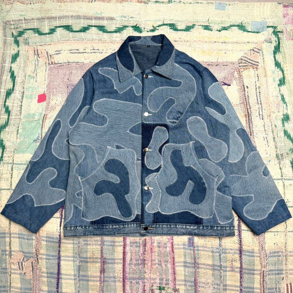 Custom upcycled patchwork denim jacket size XL